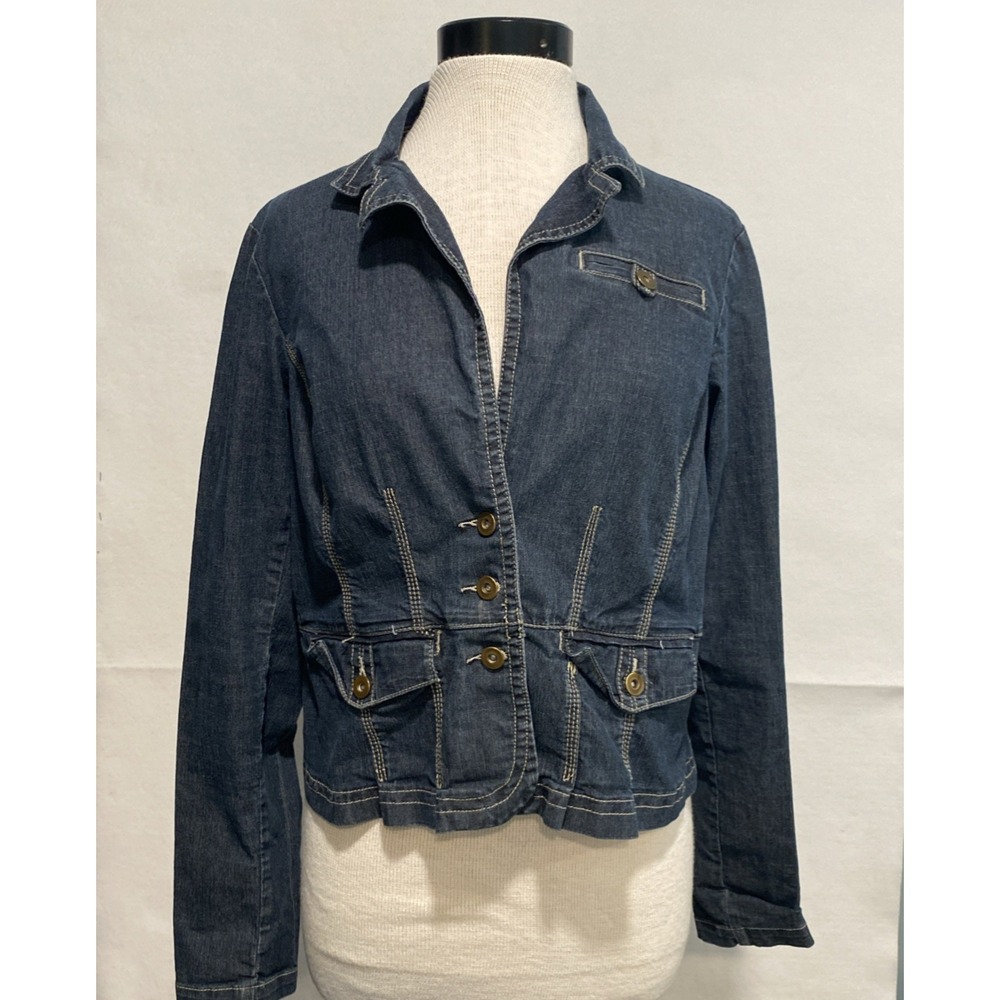ARKITECT Womens Dark Wash Denim Blazer Jacket‎ Contrast Stitch Blue Size L